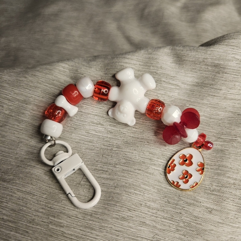 Easter Egg Charm Elastic Plastic Bead Keychain